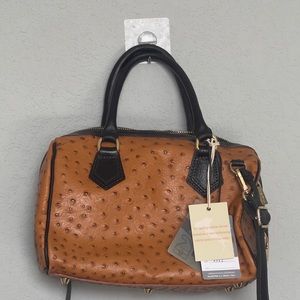 VALENTINA  ITALIA Women's Crossbody Bag   Brown Ostrich Leather MADE IN ITALY